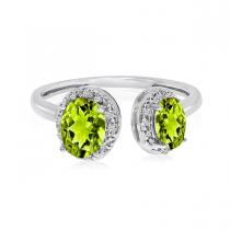 10K White Gold Offset Double Oval Peridot Semi Precious and Diamond Fashion Ring