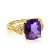 14K Rose Gold 12x10 mm Cushion Amethyst and Diamond Semi Precious Fashion Ring