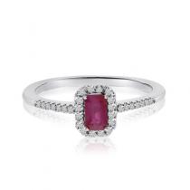 14K White Gold Octagon Ruby and Diamond Precious Ring