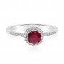 14K White Gold Round Ruby and Diamond Halo Precious Ring