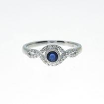 14K White Gold Round Sapphire and Diamond Precious Ring