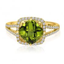 14K White Gold Cushion Peridot and Diamond Fashion Ring