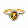 14K Yellow Gold Oval Bezel Citrine and Diamond Semi Precious Ring