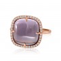 14K Rose Gold 12mm Cabochon Cushion Amethyst and Diamond Fashion Ring