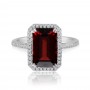 14K White Gold Large Octagon Garnet and Diamond Semi Precious Ring