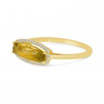 14K Yellow Gold Elongated Baguette Citrine and Diamond Ring