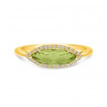 14K Yellow Gold Elongated Marquise Peridot and Diamond Semi Precious Ring