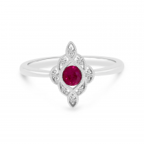 14K White Gold Round Ruby and Diamond Precious Ring