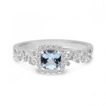 14K White Gold Cushion Aquamarine and Diamond Halo Ring