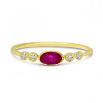 14K Yellow Gold Oval Ruby and Diamond Stackable Precious Ring