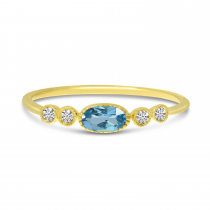 14K Yellow Gold Oval Blue Topaz and Diamond Stackable Semi Precious Ring