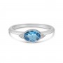 14K White Gold Oval Blue Topaz and Diamond East West Semi Precious Ring