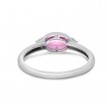 14K White Gold Oval Pink Tourmaline and Diamond East to West Ring