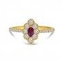 14K Yellow Gold Marquise Ruby and Round Diamonds Precious Beaded Ring