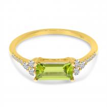 14K Yellow Gold East West Octagon Peridot and Diamond Semi Precious Ring