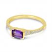 14K Yellow Gold East West Octagon Amethyst and Diamond Semi Precious Ring