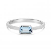 14K White Gold Octagon Aquamarine East to West Ring