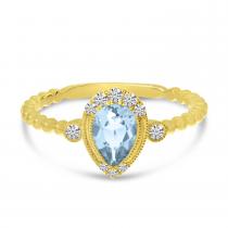 14K Yellow Gold Pear Aquamarine and Diamond Ball Band Ring