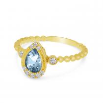 14K Yellow Gold Pear Aquamarine and Diamond Ball Band Ring