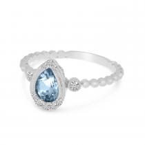 14K White Gold Pear Aquamarine and Diamond Ball Band Ring