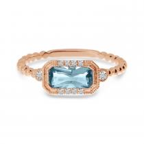 14K Rose Gold Octagon Aquamarine and Diamond Semi Precious Beaded Band Ring