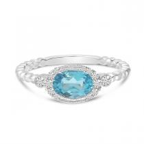 14K White Gold Oval Aquamarine and Diamond East to West Ball Band Ring