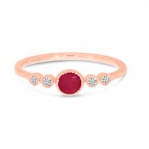 14K Rose Gold Round Ruby and Diamond Stackable Precious Birthstone Ring