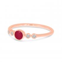 14K Rose Gold Round Ruby and Diamond Stackable Precious Birthstone Ring