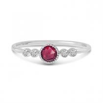 14K White Gold Round Ruby and Diamond Stackable Precious Birthstone Ring