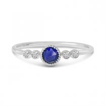 14K White Gold Round Sapphire and Diamond Stackable Precious Ring