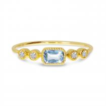 14K Yellow Gold Octagon Aquamarine and Diamond Stackable Semi Precious Ring