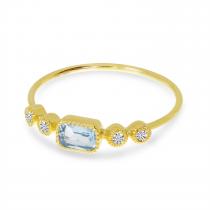 14K Yellow Gold Octagon Aquamarine and Diamond Stackable Semi Precious Ring