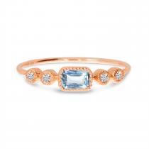 14K Rose Gold Octagon Aquamarine and Diamond Stackable Semi Precious Ring