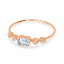 14K Rose Gold Octagon Aquamarine and Diamond Stackable Semi Precious Ring