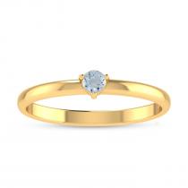 14K Yellow Gold 3mm Round Aquamarine Birthstone Ring