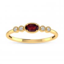 10K Yellow Gold Oval Garnet and Diamond Stackable Ring