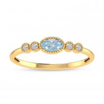 10K Yellow Gold Oval Aquamarine and Diamond Stackable Ring