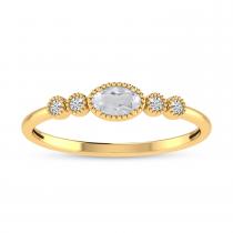 10K Yellow Gold Oval White Topaz and Diamond Stackable Ring