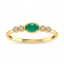 10K Yellow Gold Oval Emerald and Diamond Stackable Ring