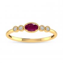 10K Yellow Gold Oval Ruby and Diamond Stackable Ring