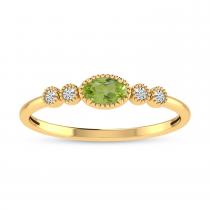 10K Yellow Gold Oval Peridot and Diamond Stackable Ring