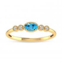 10K Yellow Gold Oval Blue Topaz and Diamond Stackable Ring