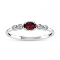 10K White Gold Oval Garnet and Diamond Stackable Ring