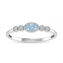 10K White Gold Oval Aquamarine and Diamond Stackable Ring