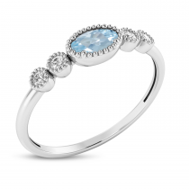 10K White Gold Oval Aquamarine and Diamond Stackable Ring