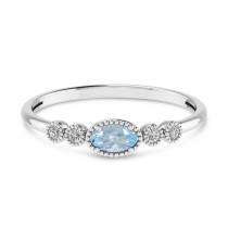 10K White Gold Oval Aquamarine and Diamond Stackable Ring