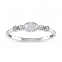 10K White Gold Oval White Topaz and Diamond Stackable Ring