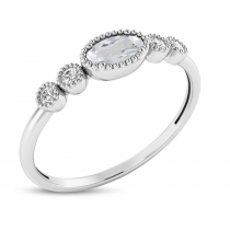 10K White Gold Oval White Topaz and Diamond Stackable Ring