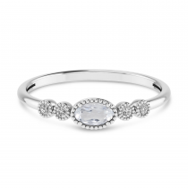 10K White Gold Oval White Topaz and Diamond Stackable Ring