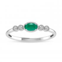 10K White Gold Oval Emerald and Diamond Stackable Ring